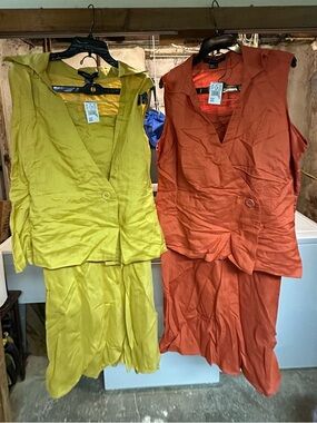 2 Ashley Stewart Yellow and Rust Two-Piece Skirt Sets